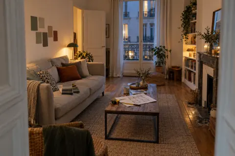 Échantillons de couleur et de tissu observés dans le salon le soir