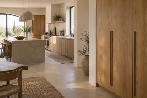 Panneau de bois texturé posé hors de la zone humide de la cuisine