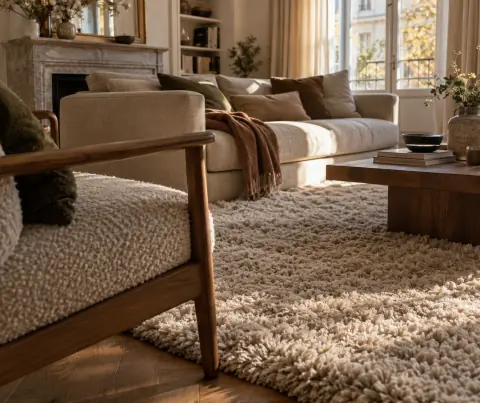 Détail d’un tapis de salon à poil épais
