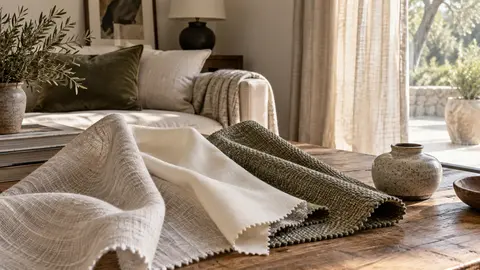 Échantillons de lin, de coton et de tissu plus épais posés côte à côte