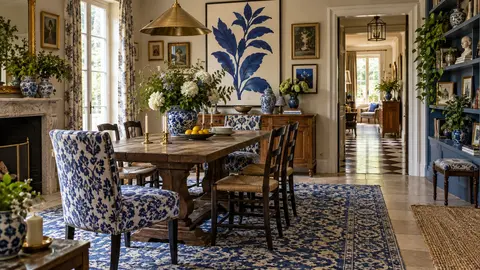 Salle à manger maximaliste aux motifs coordonnés