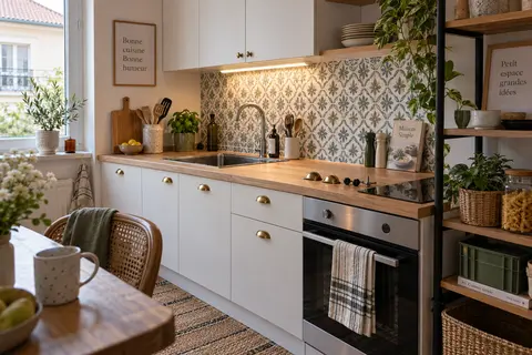 Crédence décorative et détails réversibles dans une cuisine louée