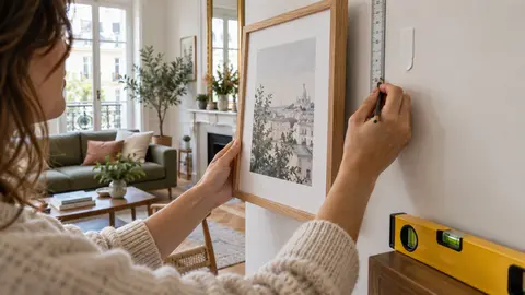 Mesure d’un cadre léger avant la pose d’une fixation amovible.