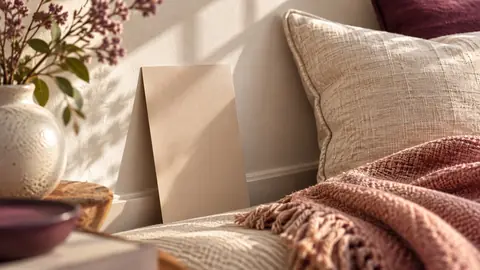 Échantillon de peinture beige comparé à un coussin en lin